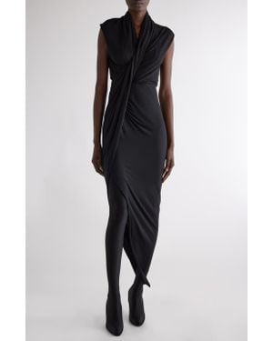 Balenciaga Draped Asymmetric Crepe Jersey Dress - Black