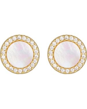 st. Moran Cubic Zirconia Halo Mother-Of-Pearl Stud Earrings - Metallic