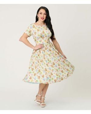 Unique Vintage Smocked Back Swing Dress - Natural