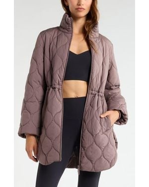 Zella Skyline Longline Quilted Jacket - Brown