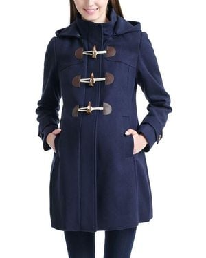 Kimi + Kai Paisley Maternity Duffle Toggle Wool Coat - Blue