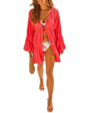 Vici Collection Senara Ruched Cover-Up Duster - Red