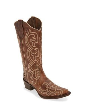 Circle Embroidered Western Boot - Brown