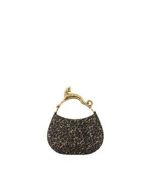 Lanvin Hobo Cat Small Raffia Bag With A Leopard Print And Cat Handle - Black