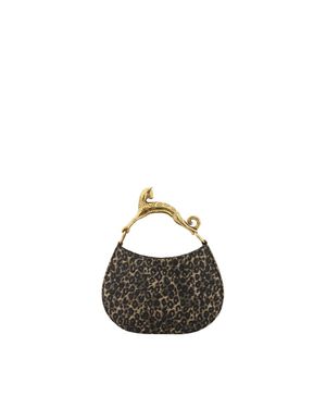 Lanvin Hobo Cat Small Raffia Bag With A Leopard Print And Cat Handle - Black