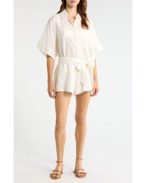 Elan Linen Cover-Up Romper - White