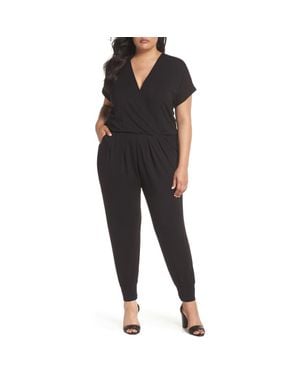 Loveappella Short Sleeve Wrap Top Jumpsuit - Black