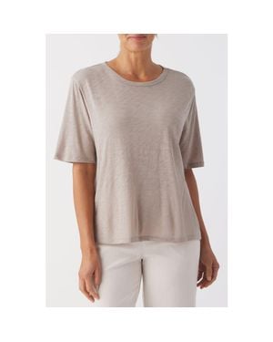 Franne Golde Slub Jersey Elbow Sleeve Crew Tee - Gray
