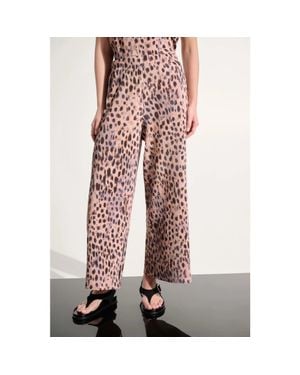 Joseph Ribkoff Pleated Scuba Crepe Animal Print Pull-On Wide Leg Pants - Pink