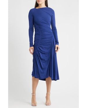 BOSS Ruched Long Sleeve Dress - Blue