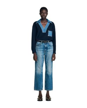 Sandro Sweater With Denim Details - Blue
