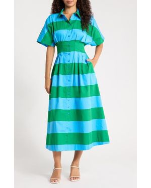 Sugarlips Wilderra Pleated Cotton Maxi Shirtdress - Green