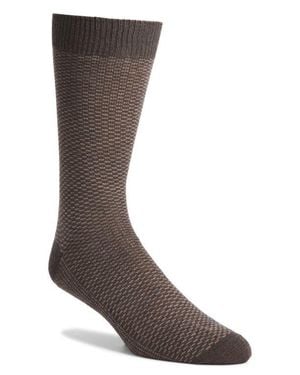 Canali Micropattern Jacquard Wool Blend Dress Socks - Brown