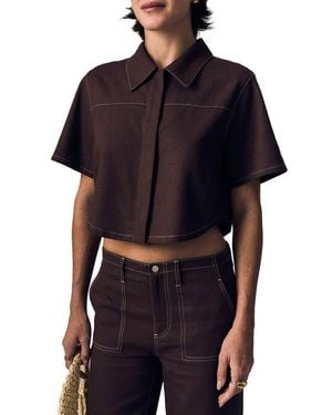 Le Jean Short Sleeve Swing Linen Button-Up Shirt - Black