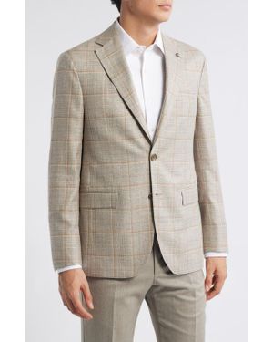 Jack Victor Midland Contemporary Fit Windowpane Check Wool & Silk Blend Sport Coat - Natural