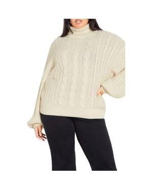City Chic Avah Cable Stitch Turtleneck Sweater - Natural