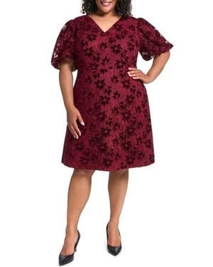 Eliza J Lace & Velvet A-Line Dress - Red