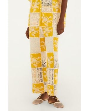 FARM Rio Lace Patchwork Cotton Pants - Yellow