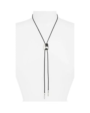 Open Edit Faux Leather Bolo Necklace - White