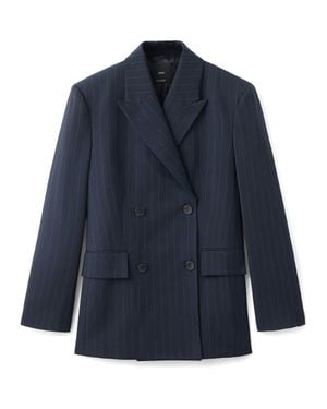 Mango Pinstripe Double Breasted Blazer - Blue