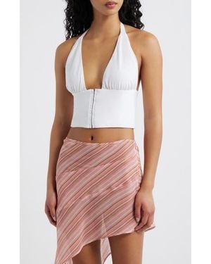 Bella Venice The Coco Plunge Neck Halter Crop Top - White