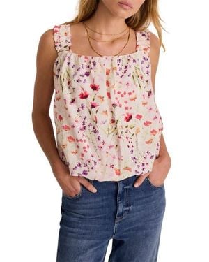Mint Velvet Print Bubble Hem Top - Red