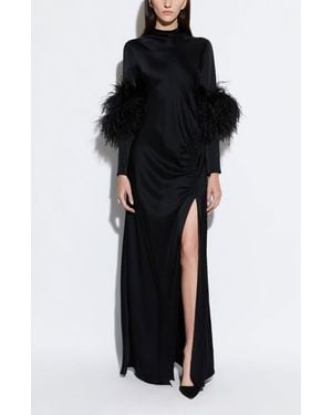 LAPOINTE Satin Tab Gown With Feathers - Black