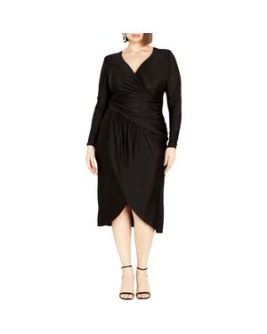 City Chic Marissa Ruched Long Sleeve Midi Dress - Black