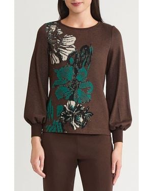 Ming Wang Floral Jacquard Sweater - Multicolor