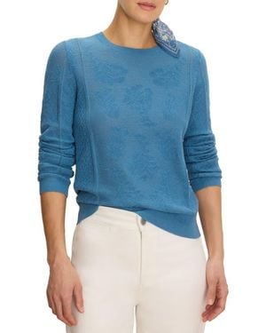 NIC+ZOE Floral Jacquard Lace Inset Pointelle Sweater - Blue