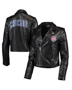 The Wild Collective Chicago Cubs Faux Leather Moto Full-Zip Jacket - Black