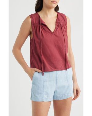 Bella Dahl Lace Trim Tie Neck Sleeveless Top - Red