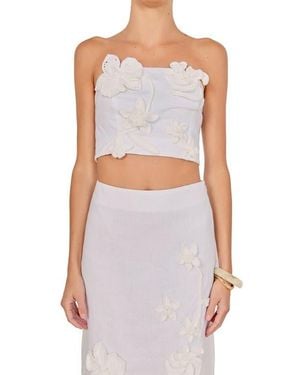 Endless Rose Crochet Flower Linen Bandeau Top - White