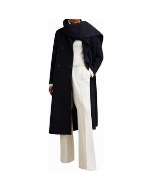 Reiss Indira Double Breasted Wool Blend Coat With Scarf - Black