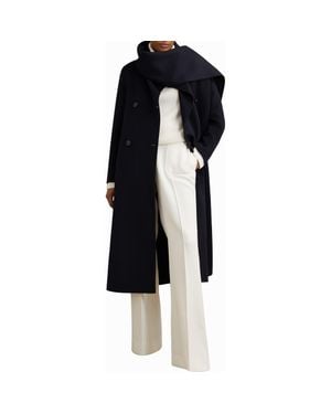 Reiss Indira Double Breasted Wool Blend Coat With Scarf - Black