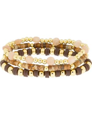 Marlyn Schiff Set Of 3 Beaded Stretch Bracelets - Metallic