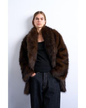 TOPSHOP Faux Fur Shawl Collar Coat - Black