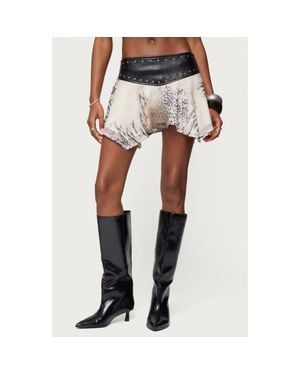 Edikted Letta Animal Print Chiffon & Faux Leather Miniskirt - Multicolor