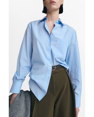 Mango Stripe Poplin Button-Up Shirt - Blue