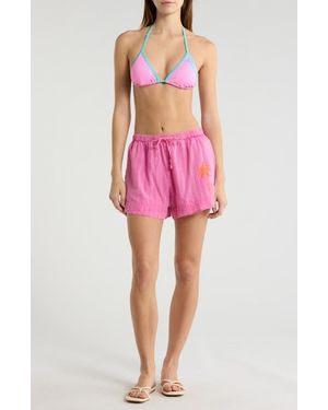 Rip Curl Hotel Malibu Embroidered Yarn Dyed Stripe Shorts - Pink