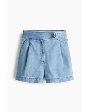 H&M Belted Denim Shorts - Blue