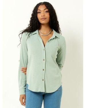 Single Stitch Knit Button-Up Shirt - Green