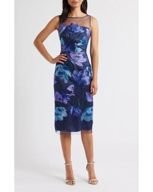 Eliza J Floral Embroidered Cocktail Dress - Blue