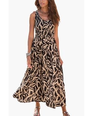 Lascana Smocked V-Neck Maxi Dress - White