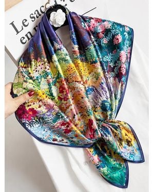 SILKSILKY Pure Silk Colored Square Scarf - Blue