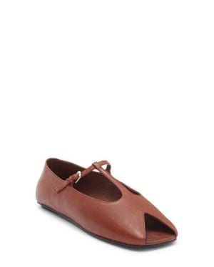 Jeffrey Campbell Keeneland T-Strap Peep Toe Flat - Brown