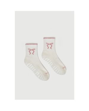 Fraise Ribbon Quarter Crew Grip Socks - White