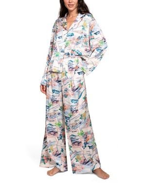 MIDNIGHT BAKERY Print Satin Pajamas - White