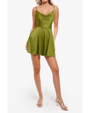Popilush Sequin Cowl Neck Cocktail & Party Fit & Flare Shapewear Mini Dress - Green