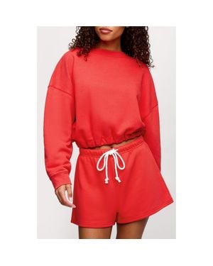 nuuds Cinch Waist Fleece Sweatshirt - Red
